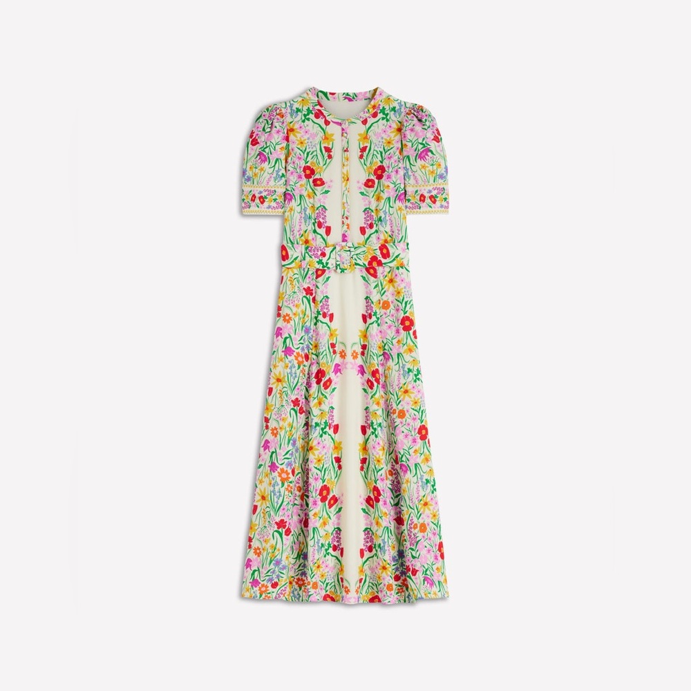 Boden Floral Midi Dress in Cream with Multicolor Print - Picture 8 of 14